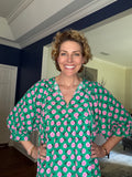 Miduo Green & Pink Floral puff sleeved dress Size Medium