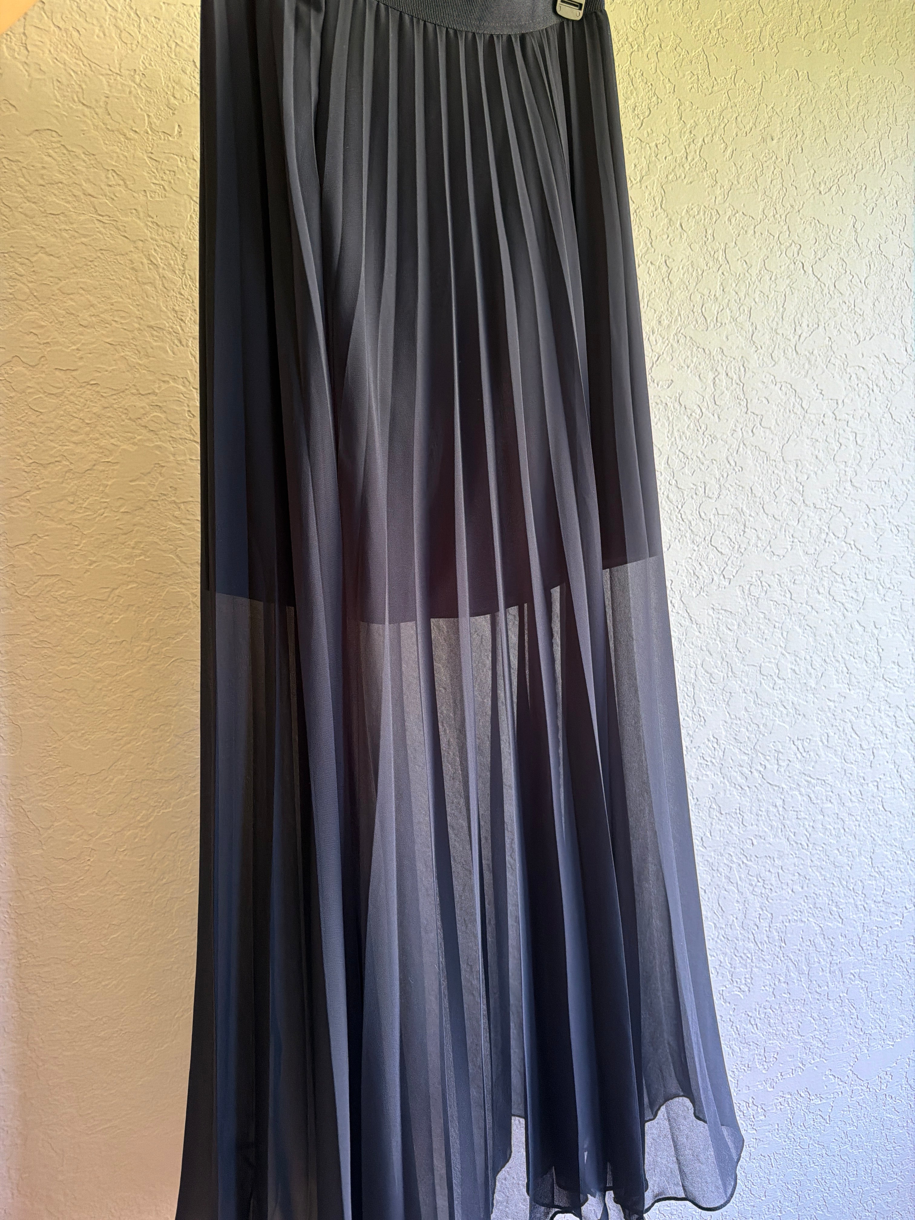 Ann Taylor Navy Sheer Pleated Maxi Skirt