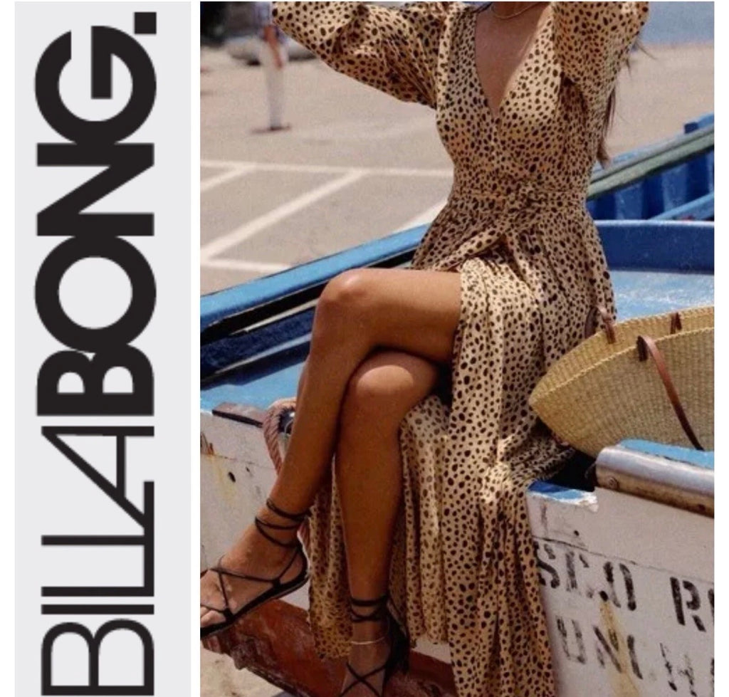 Billabong Nine Lives Maxi Dress Size Large Leopard Print