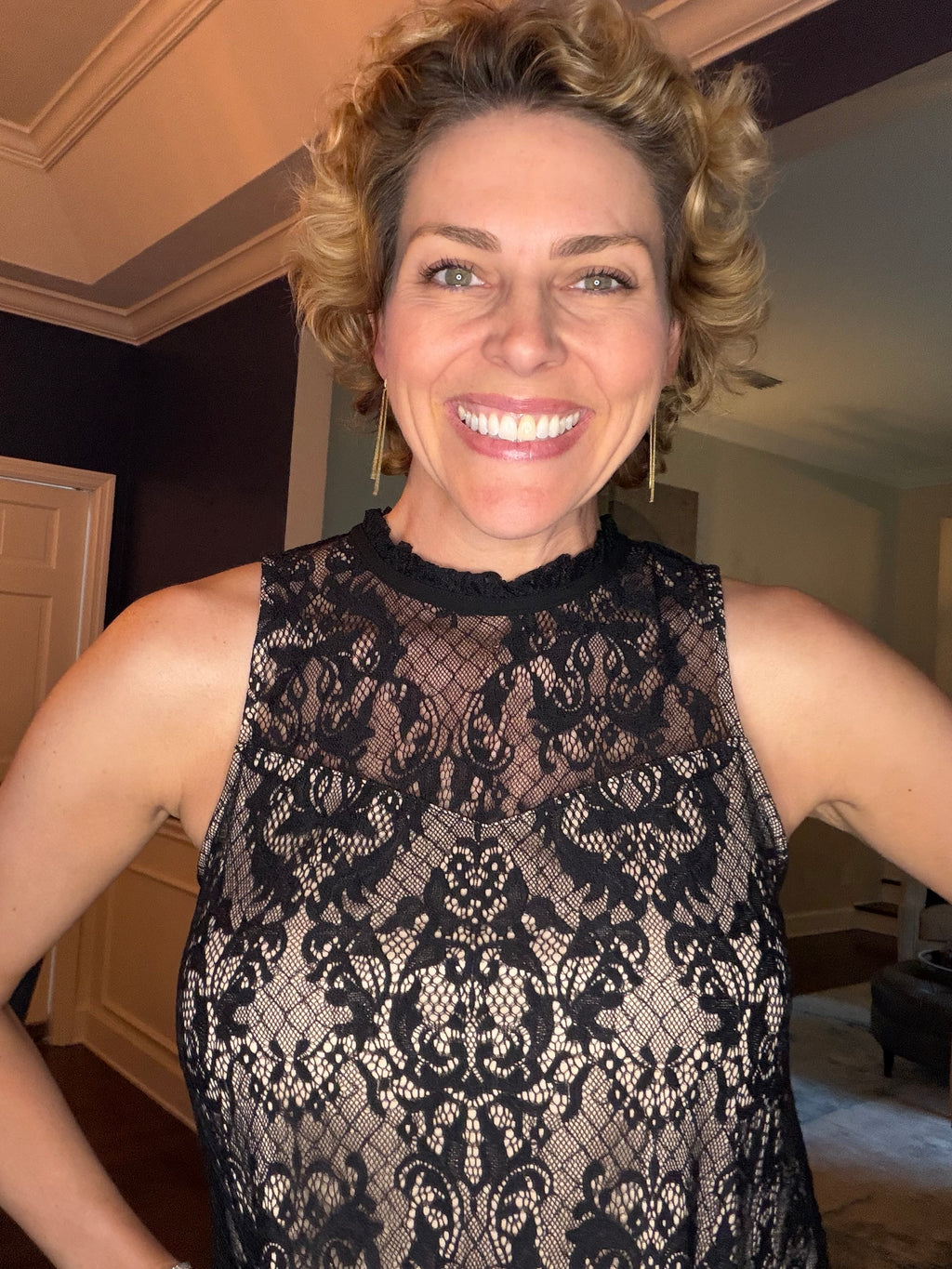 Size Medium Black and Nude Lace Top