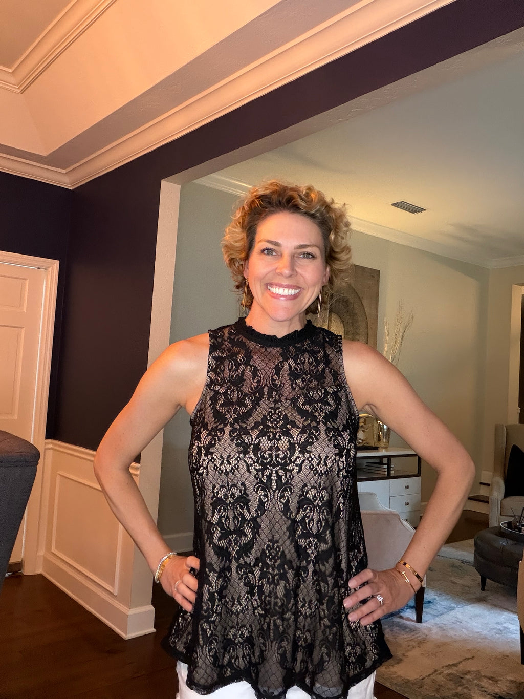 Size Medium Black and Nude Lace Top
