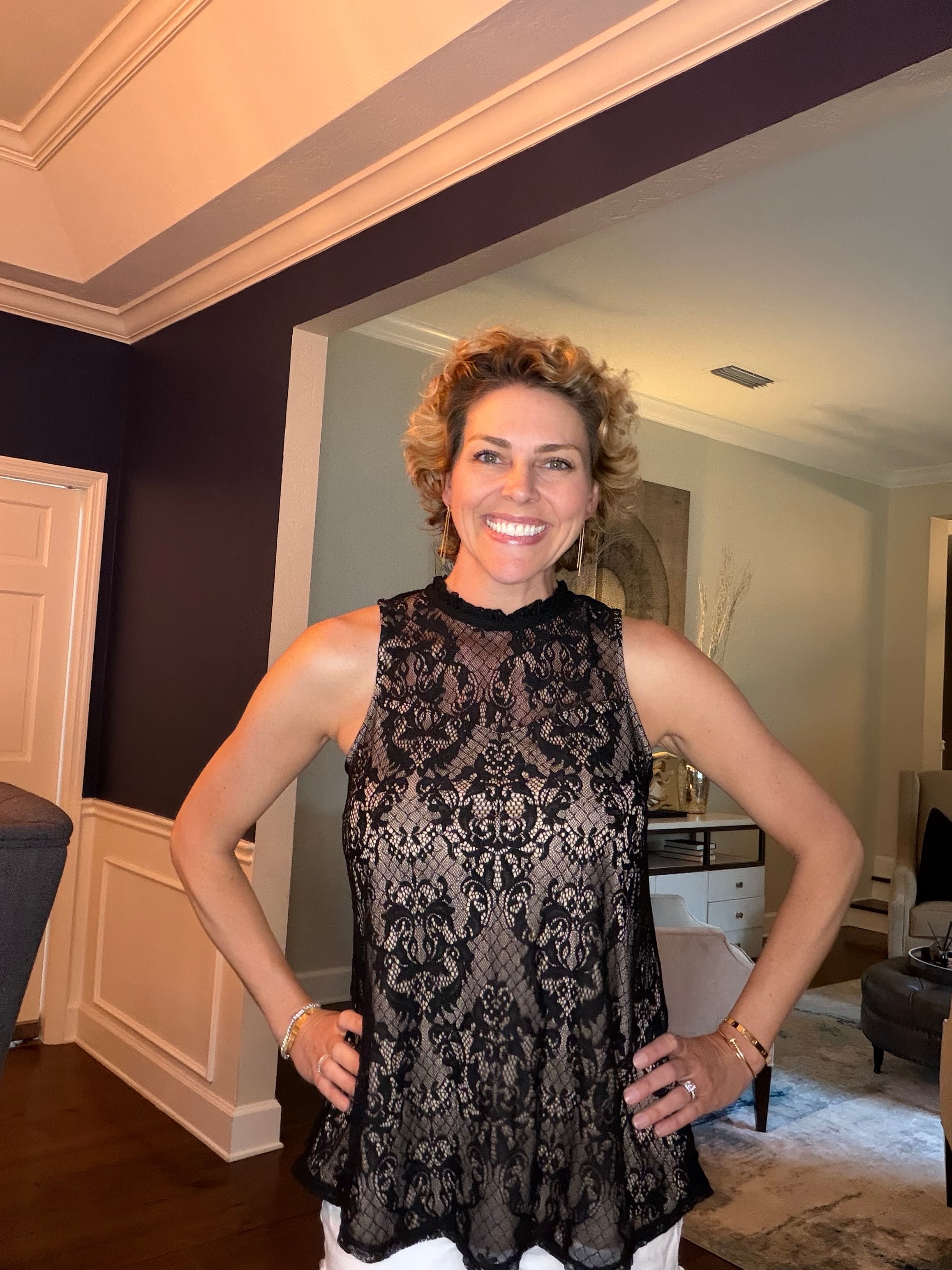 Size Medium Black and Nude Lace Top