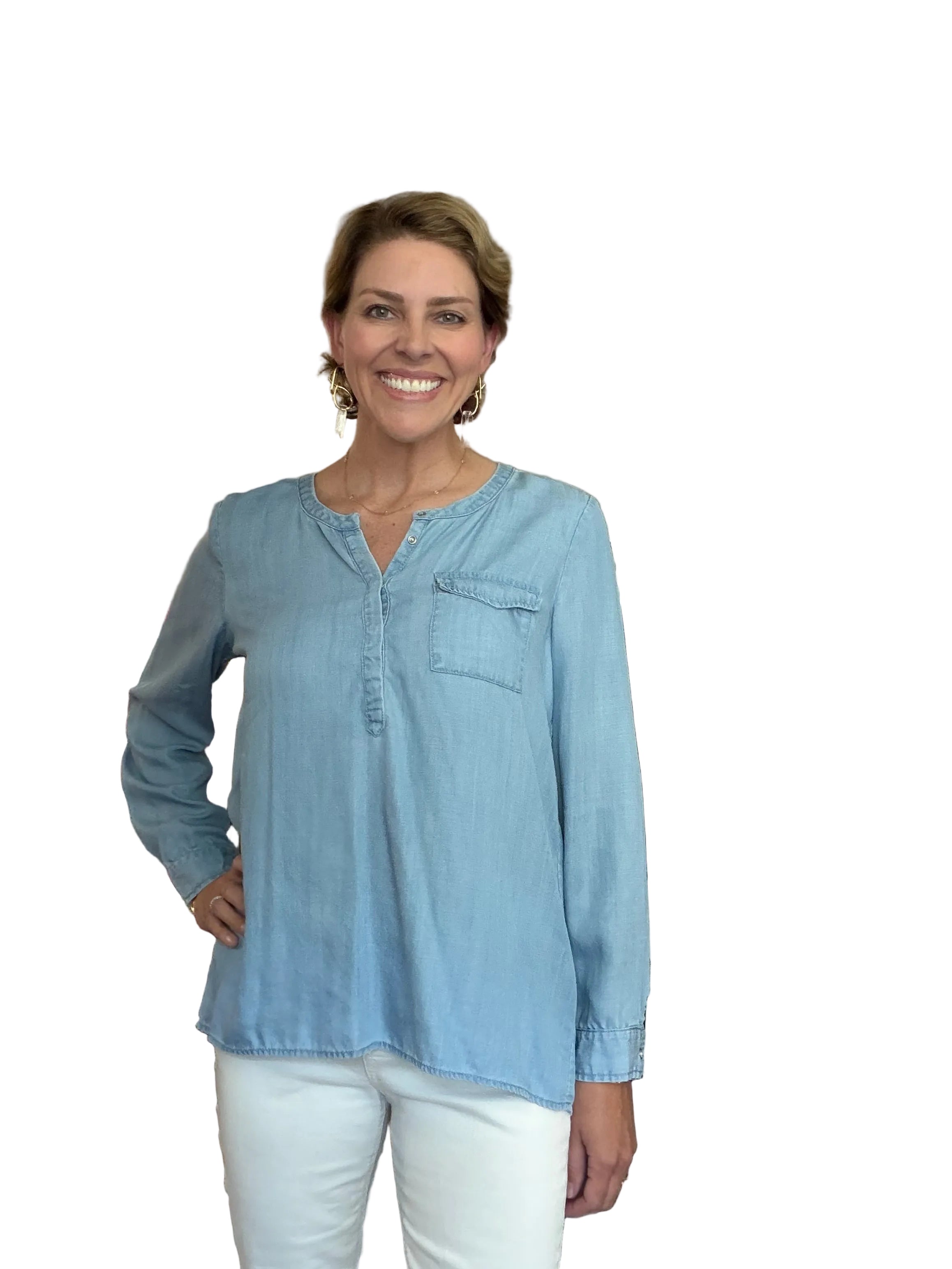 Two by Vince Camuto Chambray Top- size Medium