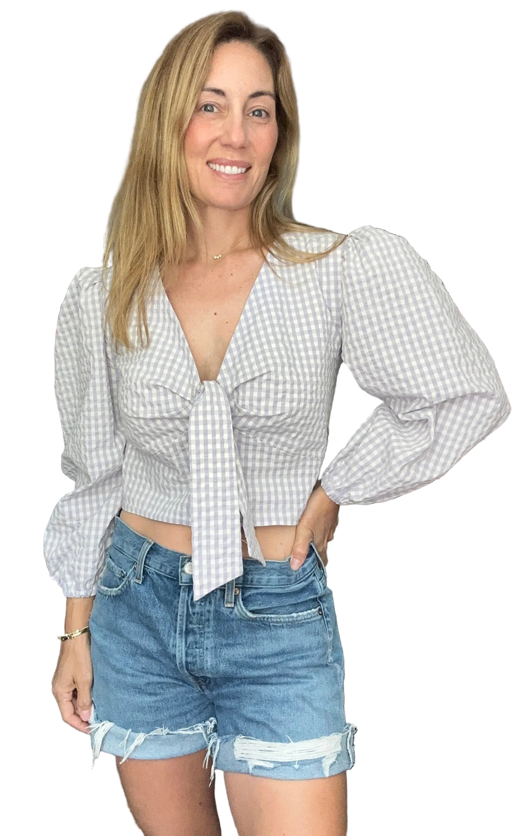 Anthropologie Maeve Cropped Gingham Top - Size Large