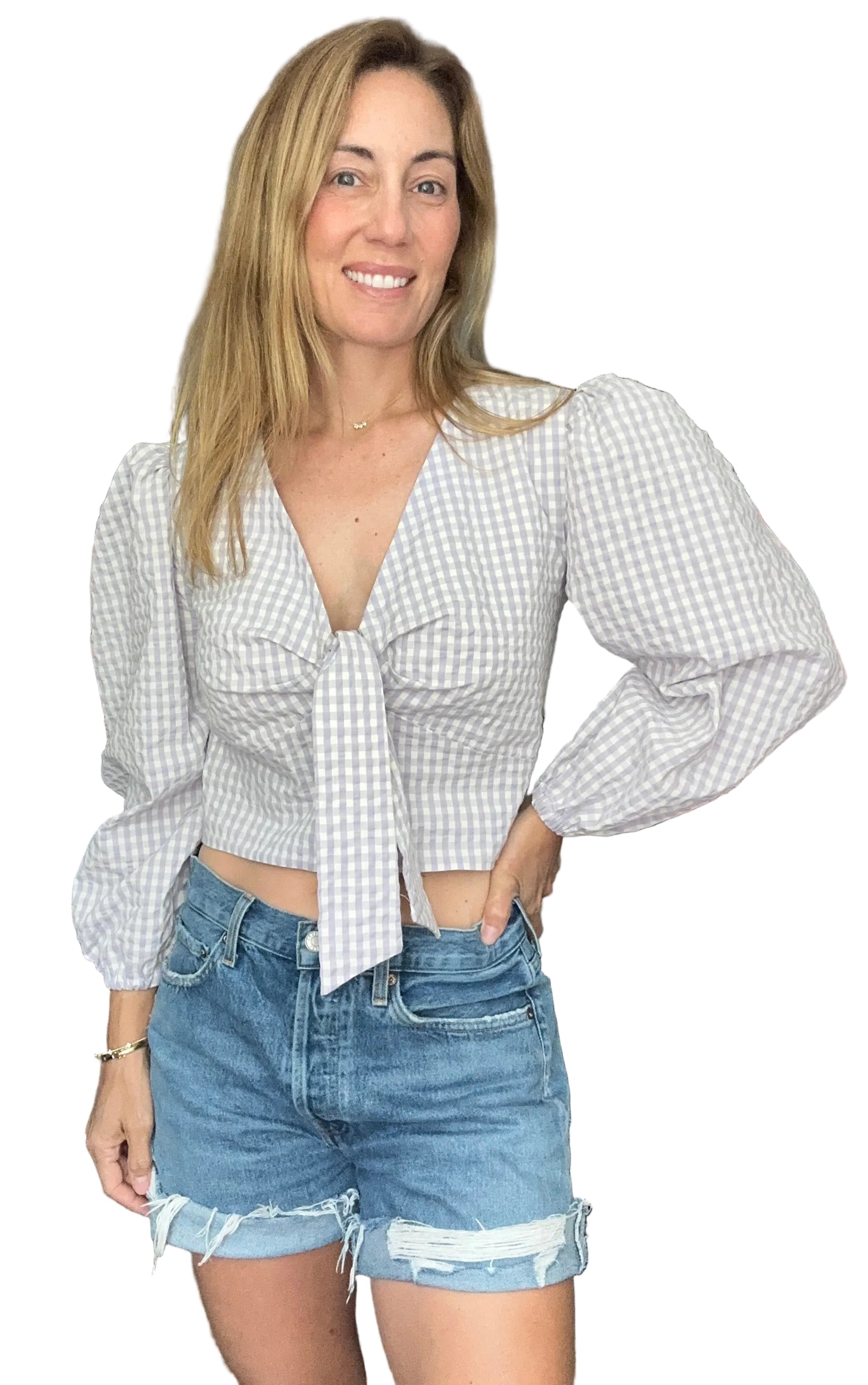 Anthropologie Maeve Cropped Gingham Top - Size Large