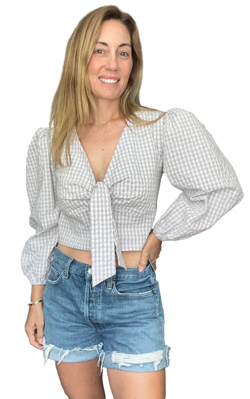 Anthropologie Maeve Cropped Gingham Top - Size Large