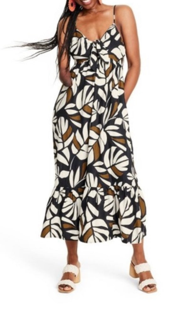 Tabatha Brown Tie Front Midi Dress- size XXS
