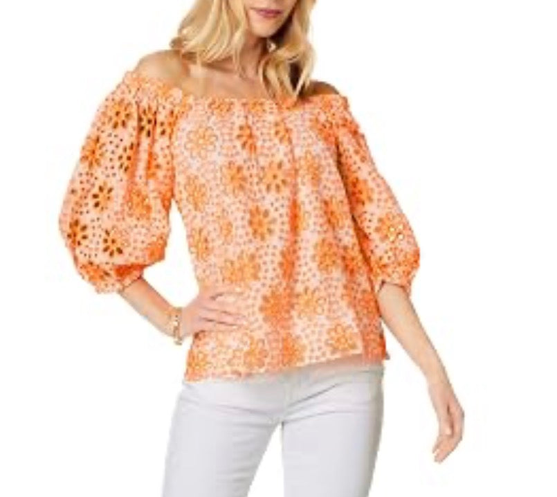 Lilly Pulitzer Kerrigan Elbow Sleeve Eyelet Top - size small