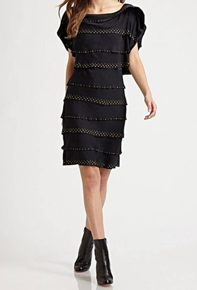 BCBG Max Azaria Studded Ruffle Dress- size Small