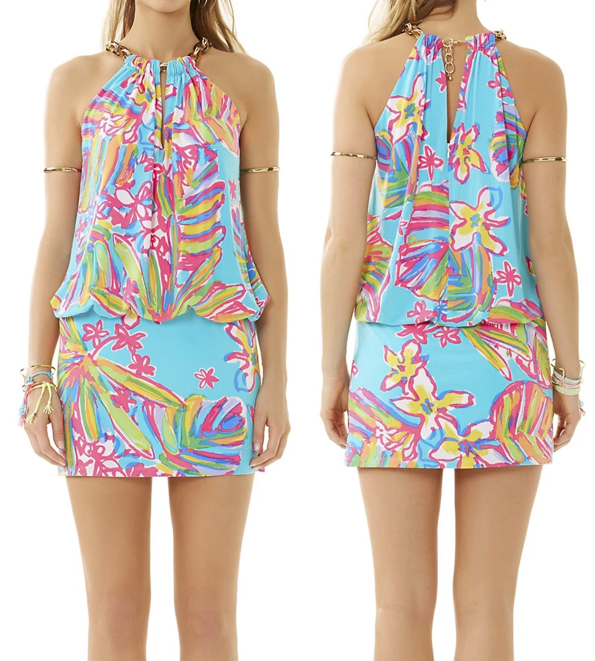 Lilly Pulitzer Siena Sea Blue Halter Dress - size small