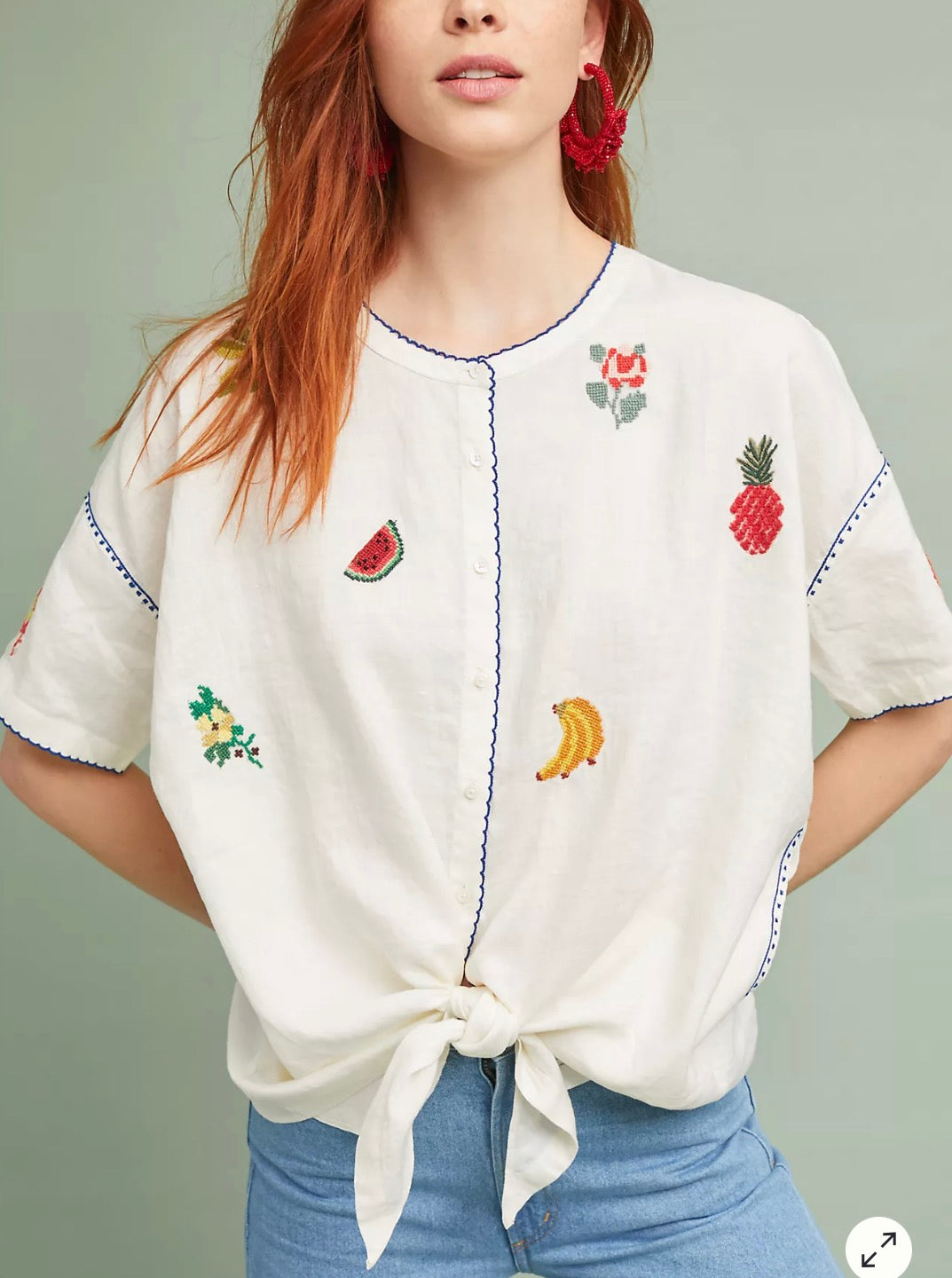 Anthropologie Intropia Fruit Embroidered Top - size small
