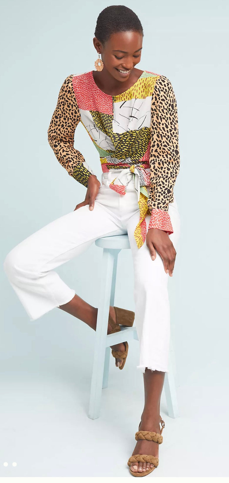 Anthropologie Bl-nk Leopard Patchwork Blouse - size medium