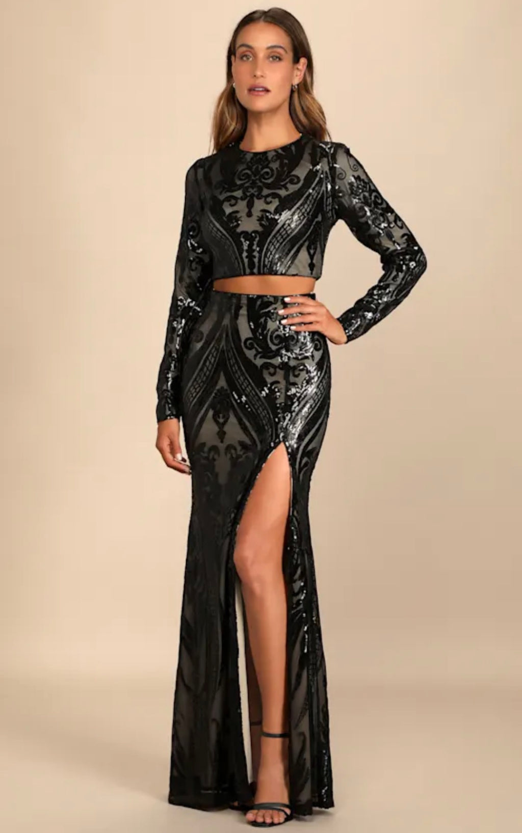 Lulu's Two Pice Black Sequin Gown NWT - size small