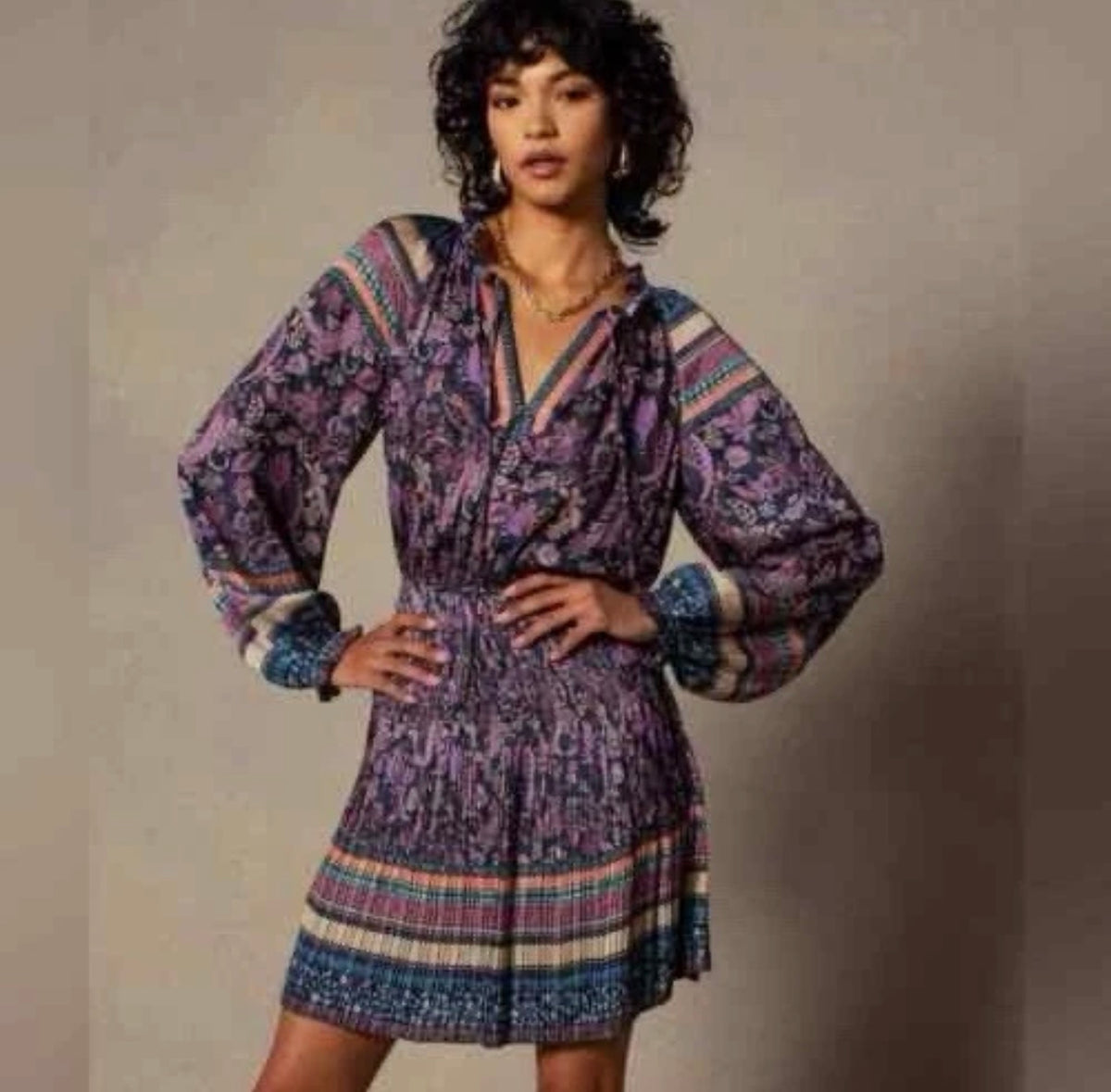 Current Air Air Aurelie Pleated Mini Long Sleeve Dress Size Medium