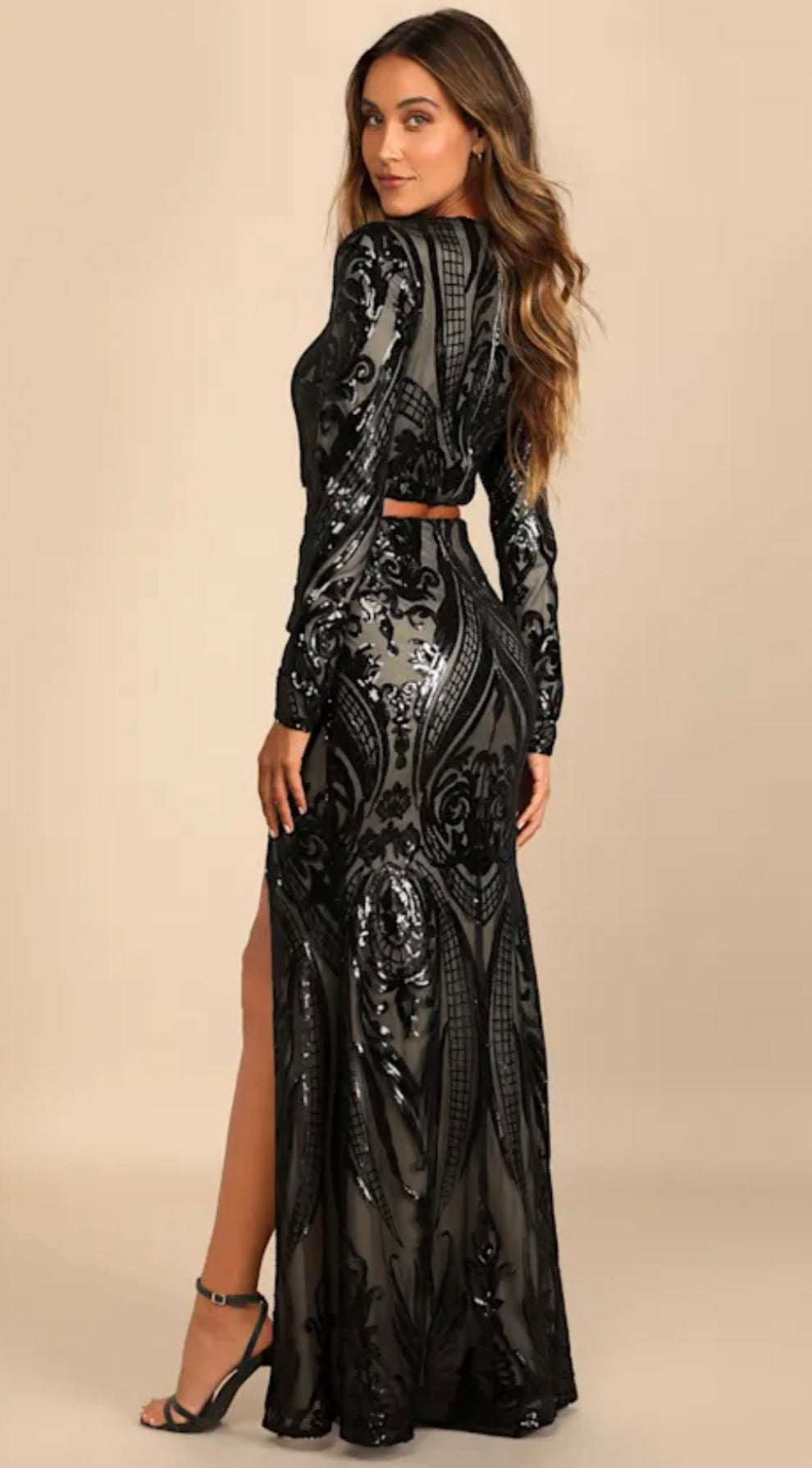 Lulu's Two Pice Black Sequin Gown NWT - size small