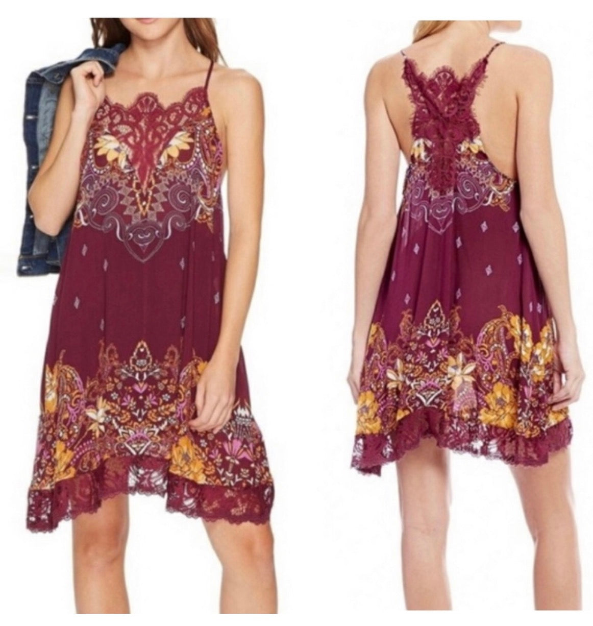 Free People Who's Sorry Now Floral Lace Slip Dress - size small