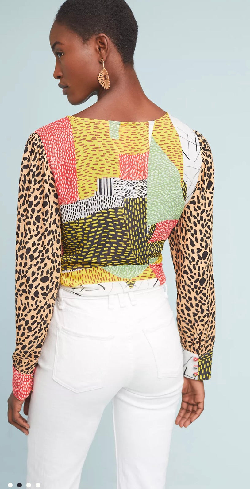 Anthropologie Bl-nk Leopard Patchwork Blouse - size medium