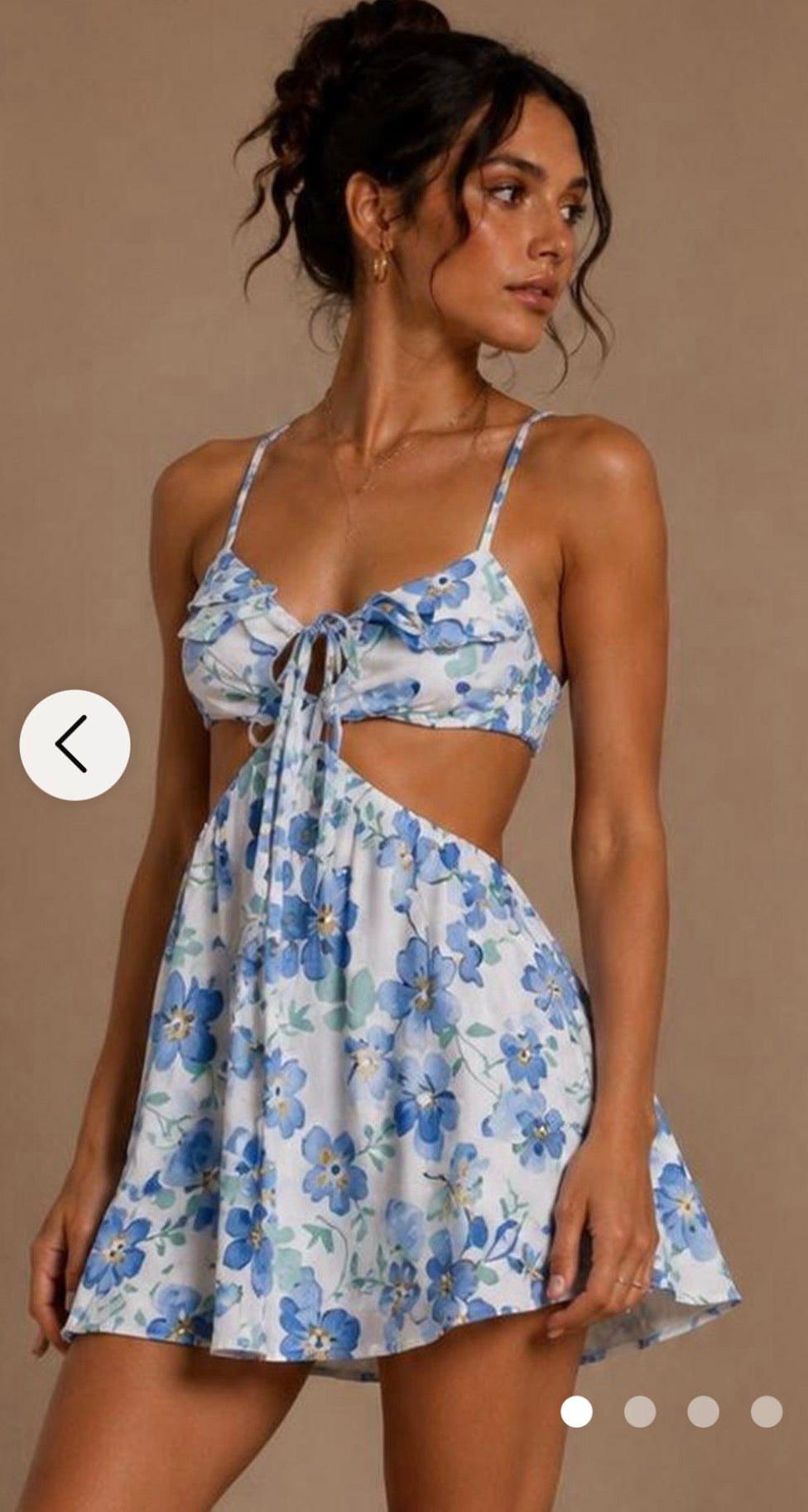Princess Polly Floral Tie Front Cut Out Mini Dress - size 4