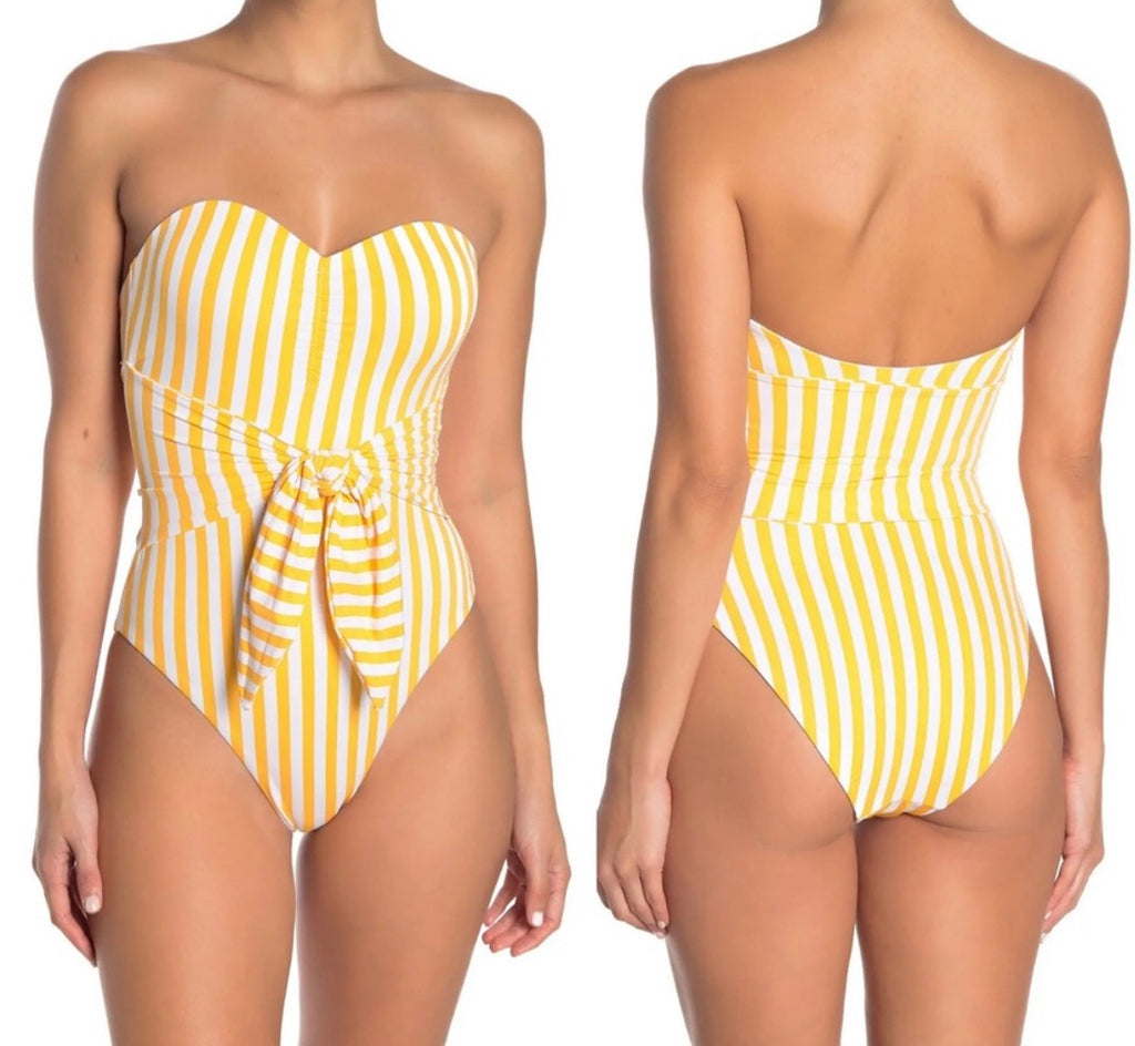 Onia X We Wore What Striped Strapless One Piece Swimsuit NWOT - size large