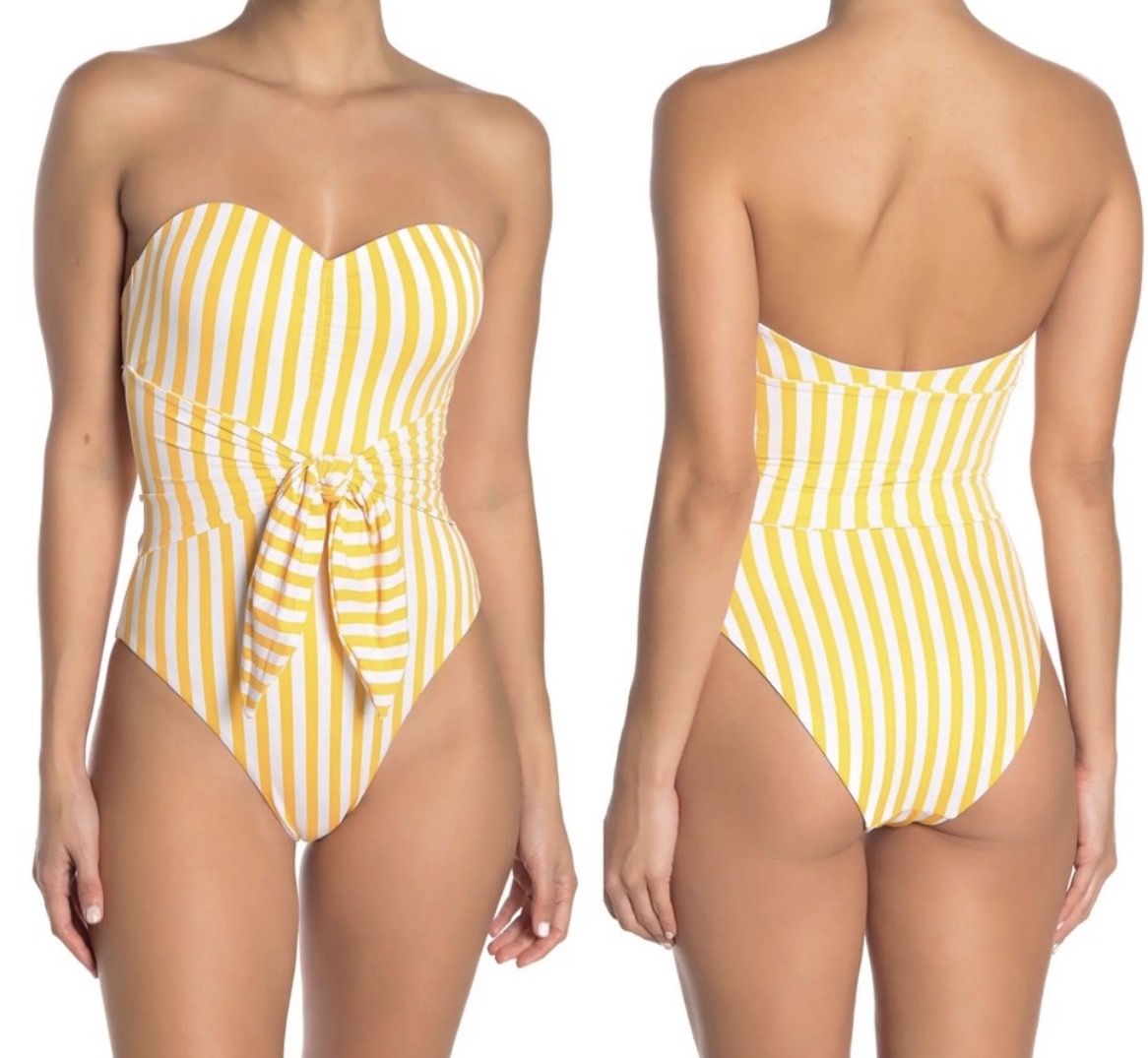 Onia X We Wore What Striped Strapless One Piece Swimsuit NWOT - size large