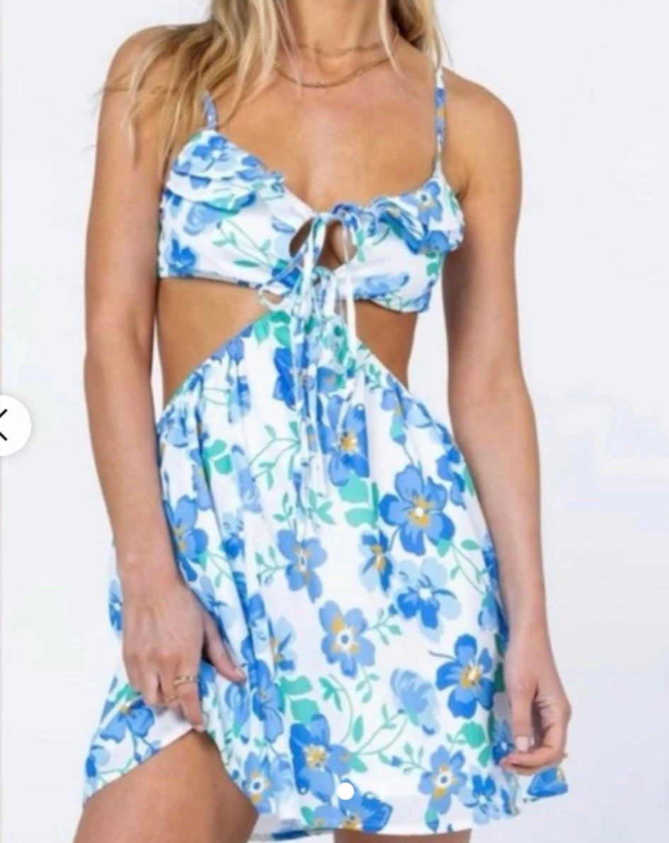 Princess Polly Floral Tie Front Cut Out Mini Dress - size 4
