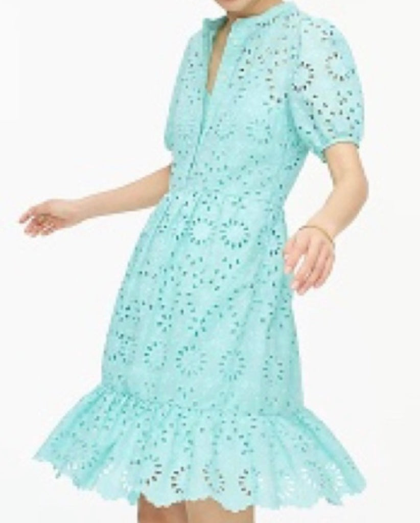 J Crew Puff Sleeve Eyelet Dress- size 10