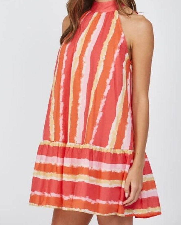 Fate Allison Striped Halter Dress- size small