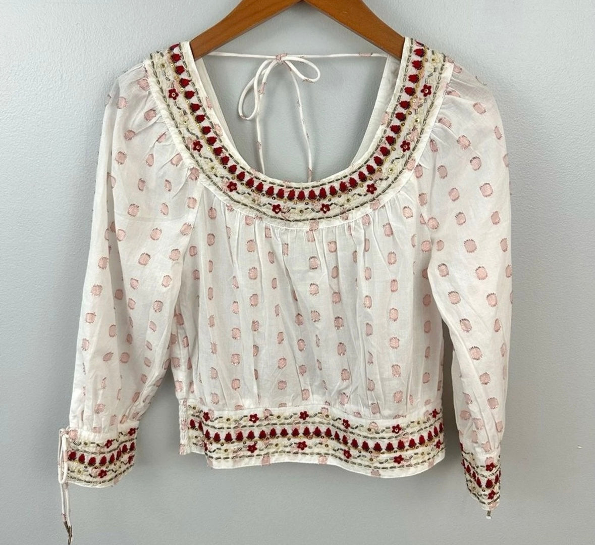 Anthropologie Boho Beaded Top- size XS