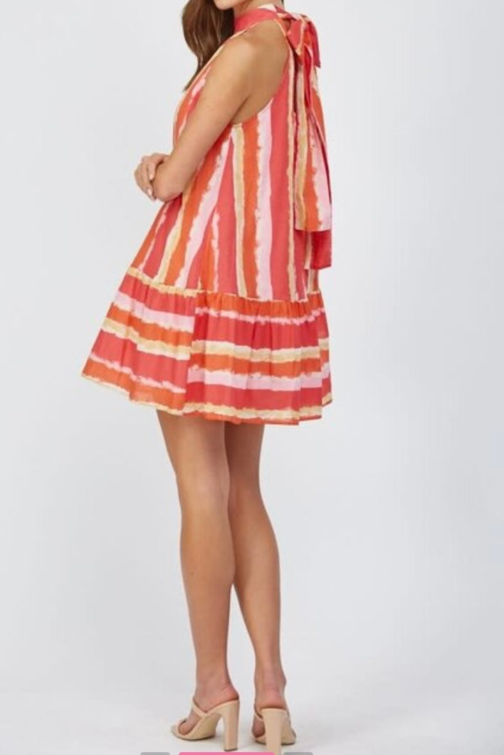 Fate Allison Striped Halter Dress- size small