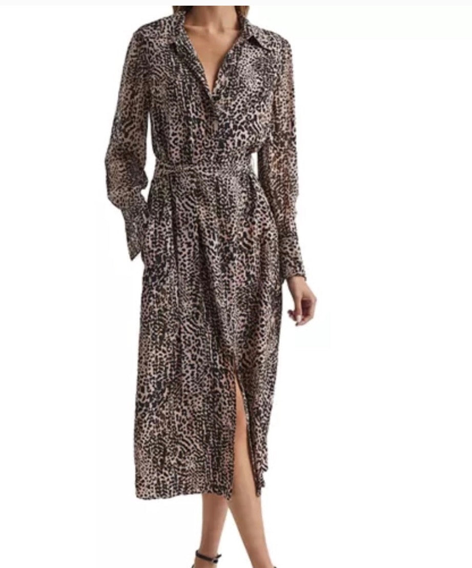 Reiss Leopard Long Sleeve Maxi- size 0
