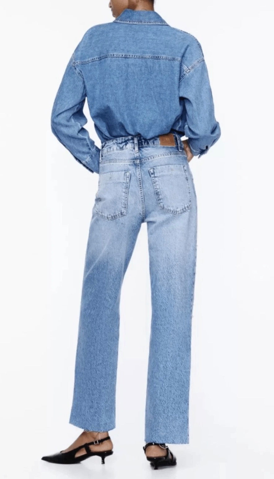 Zara Pearl Studded Straight Cut Jeans - size 6