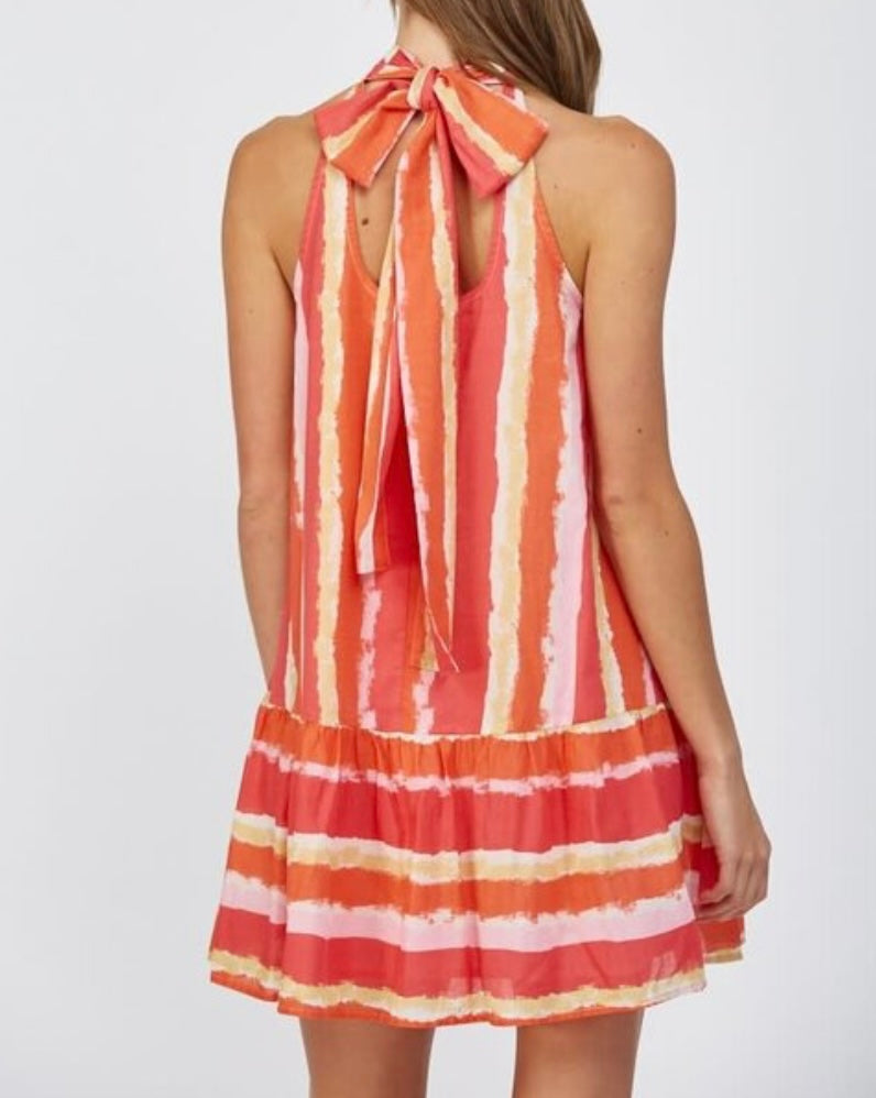 Fate Allison Striped Halter Dress- size small