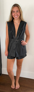 Do+Be Deep V Faux Leather Romper NWT - size Medium