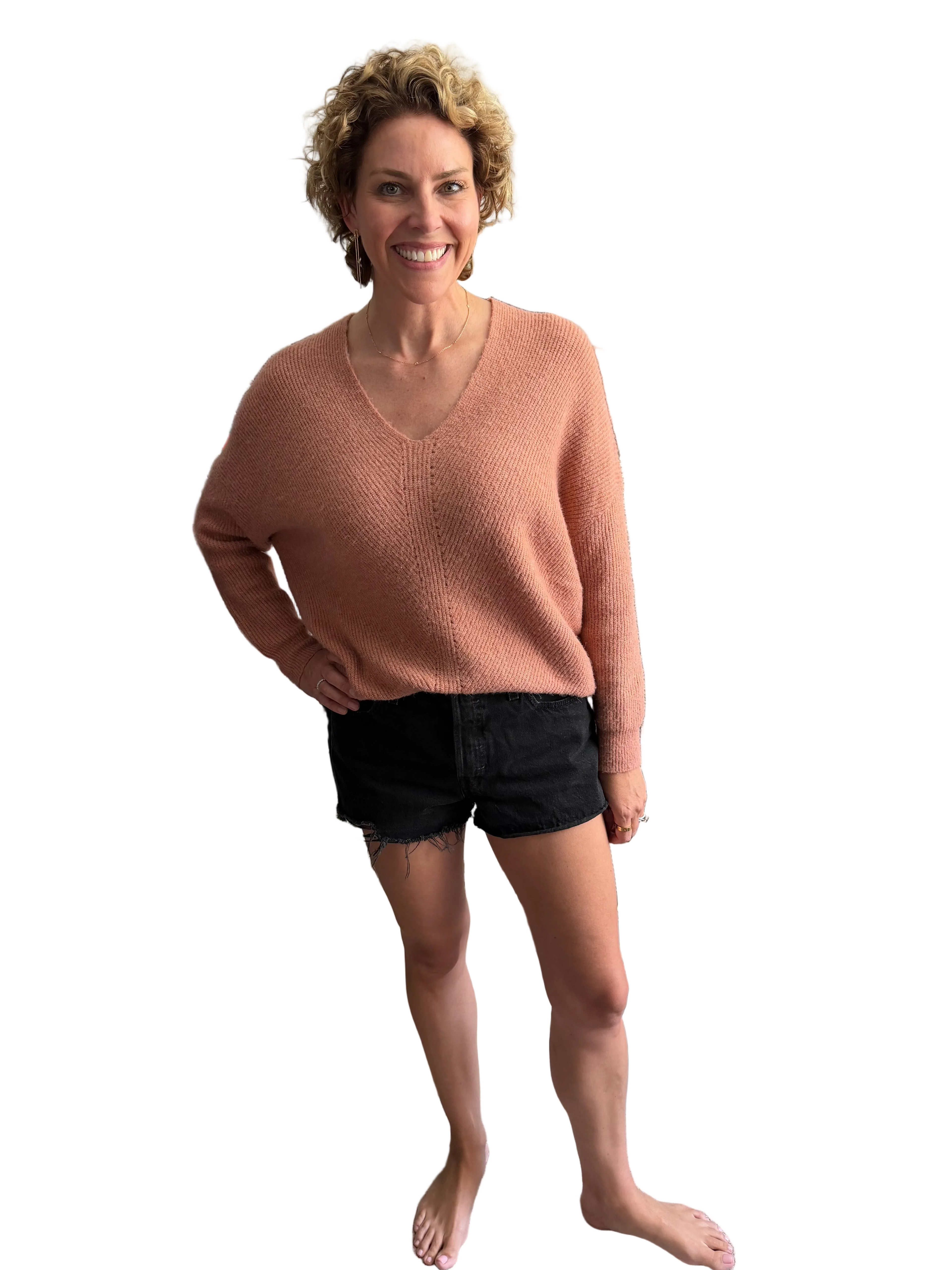 Lush Ribbed V-neck Sweater - size medium (Kim Chappell)