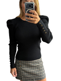 Aqua Black Sweater with puff-sleeved Size Medium