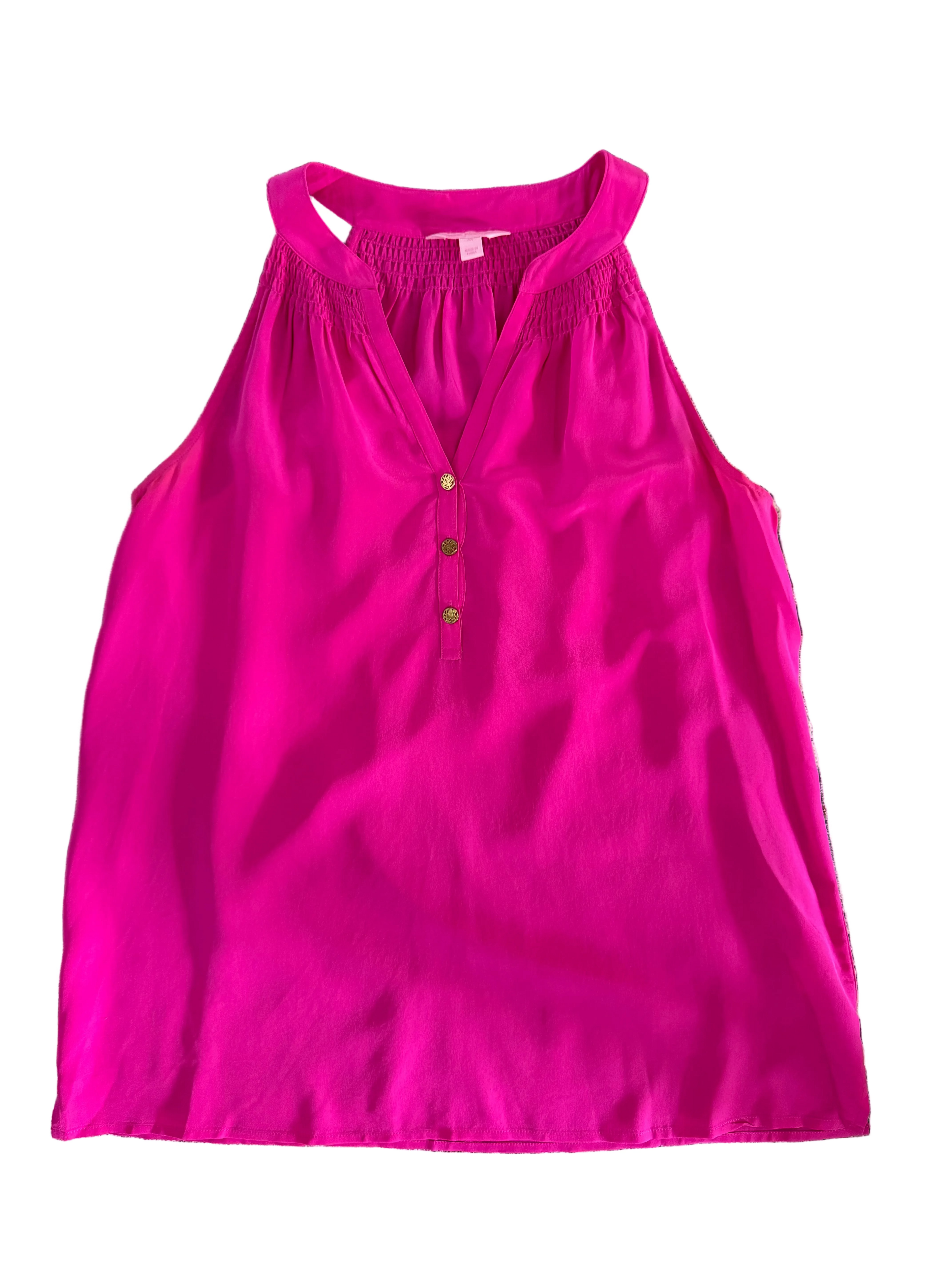 Lilly Pulitzer Ruched Button Up Silk Tank - size medium