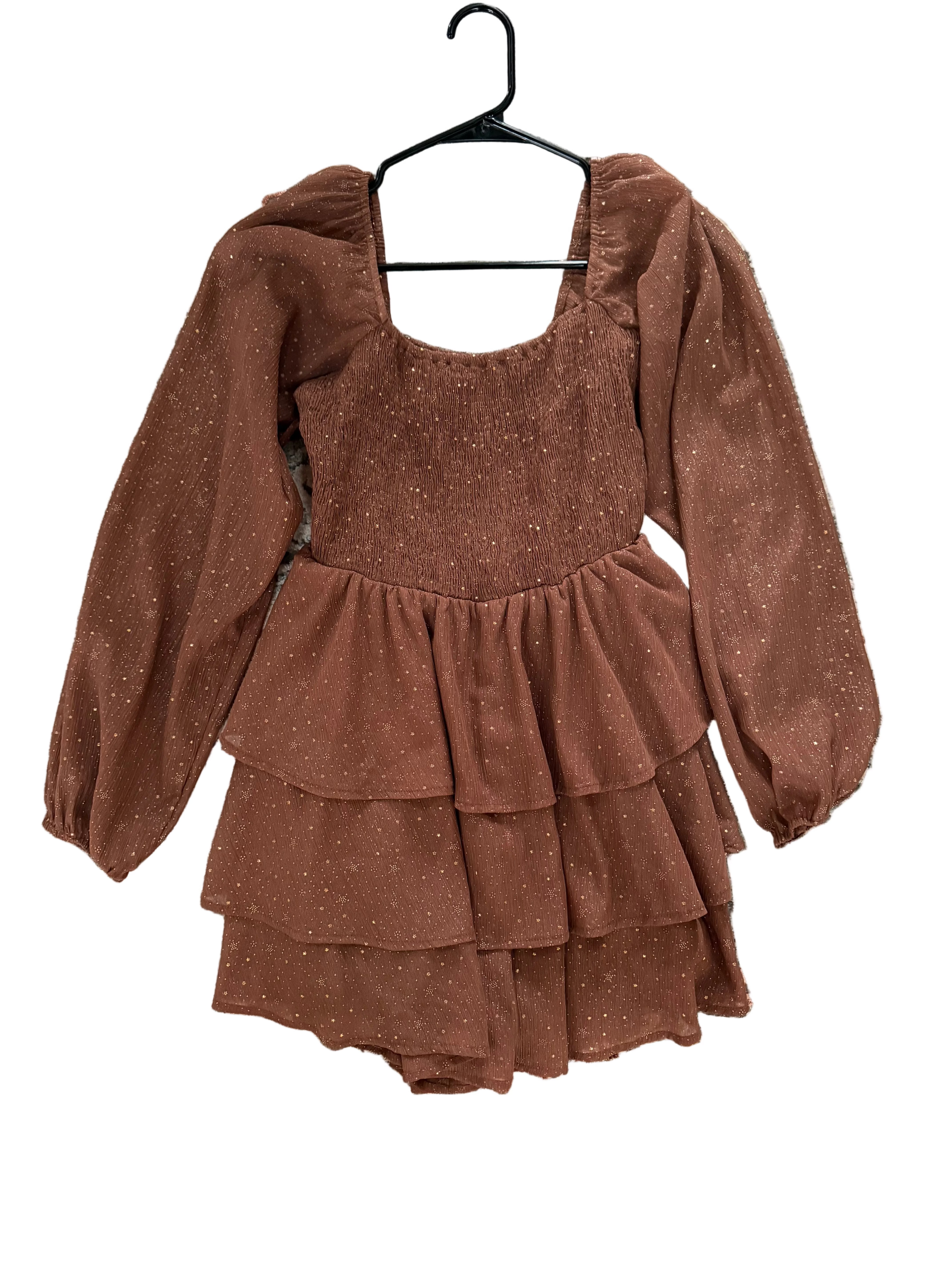 Entro Metallic Long Sleeve Ruffle Babydoll Dress - size small