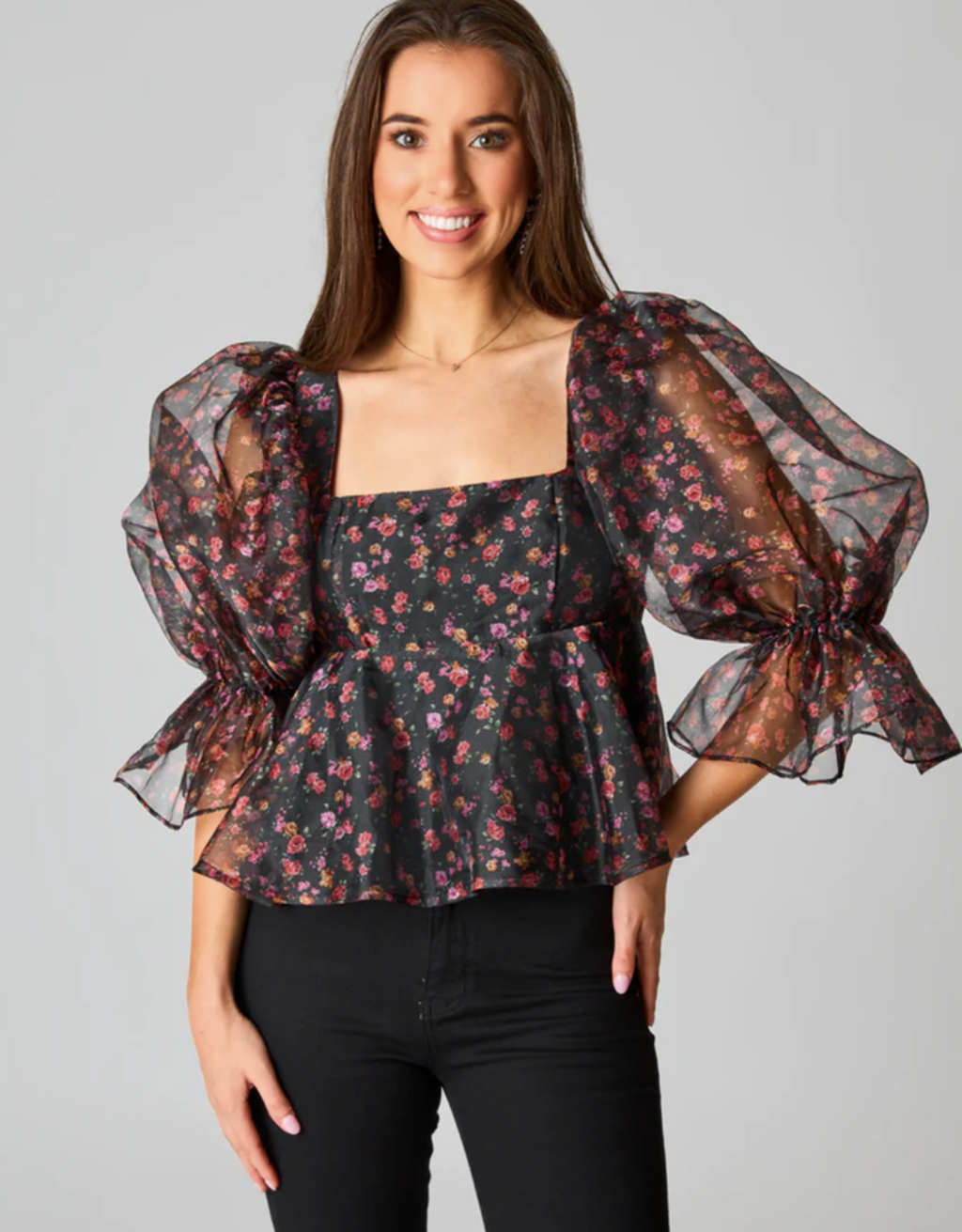 Buddy Love Puff Sleeve Peplum Top Medium