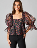 Buddy Love Puff Sleeve Peplum Top Medium