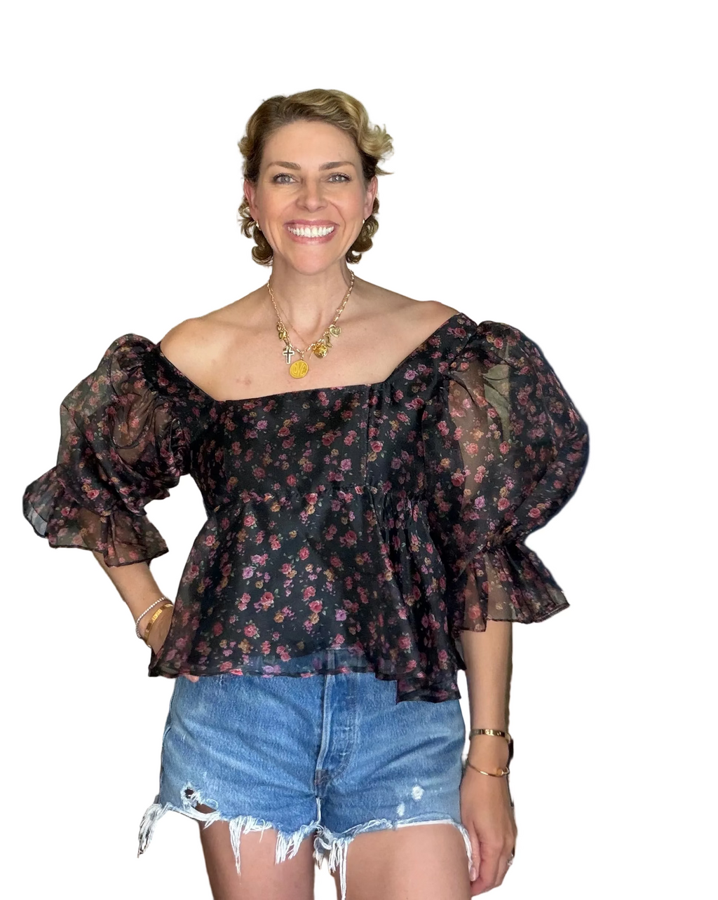 Buddy Love Puff Sleeve Peplum Top Medium