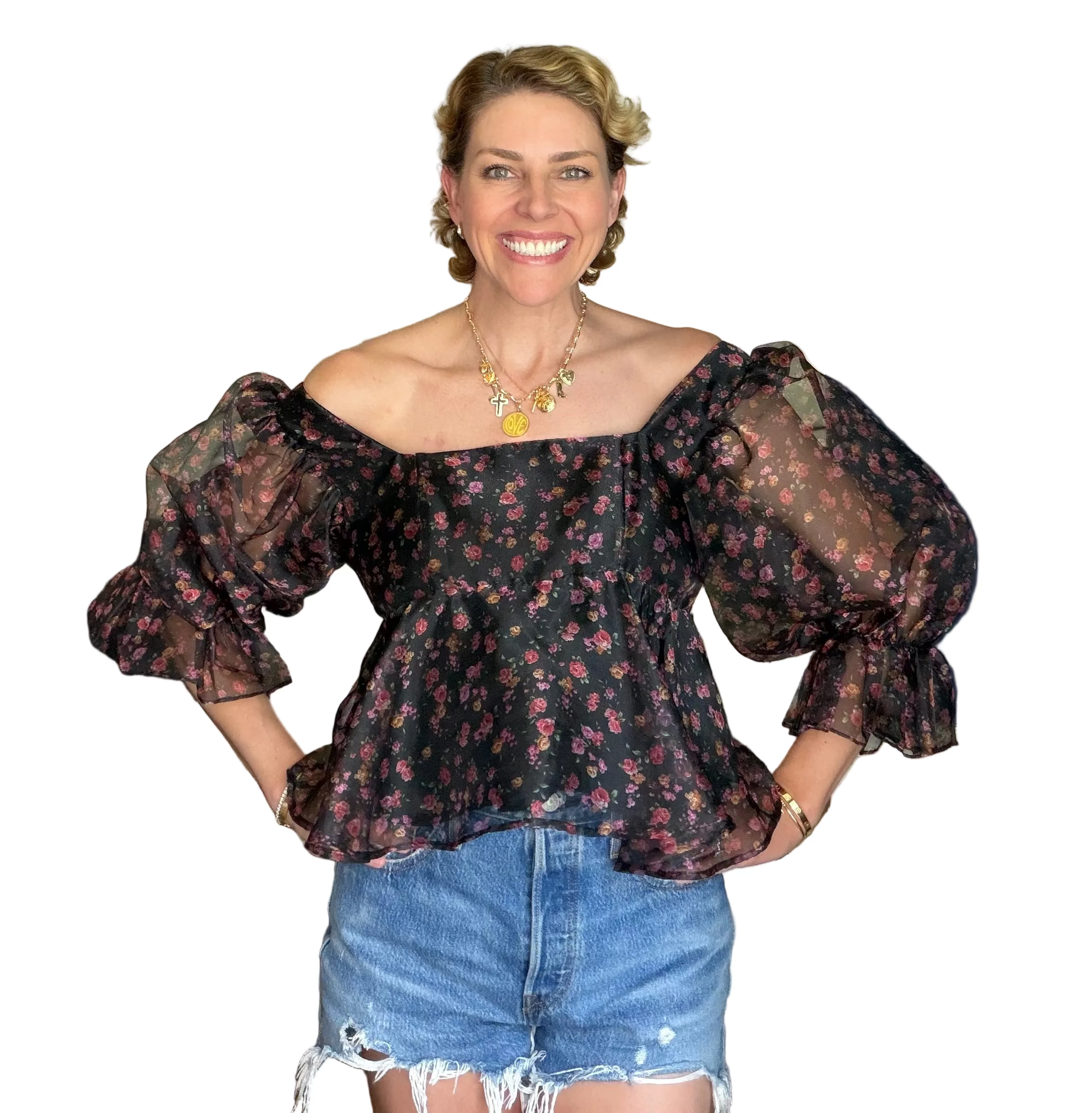 Buddy Love Puff Sleeve Peplum Top Medium