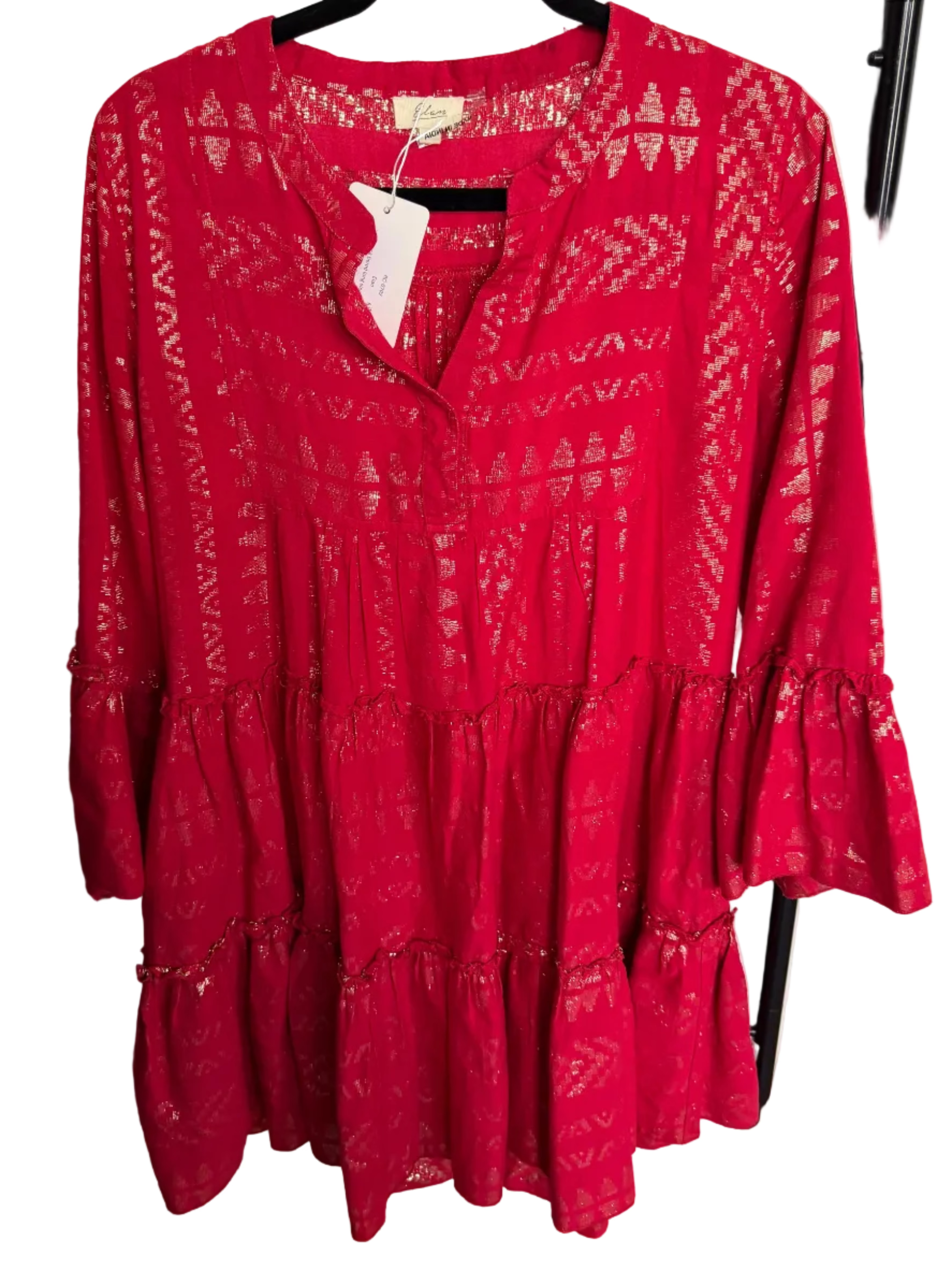 Elan V Neck Tiered Long Sleeve Dress - size medium