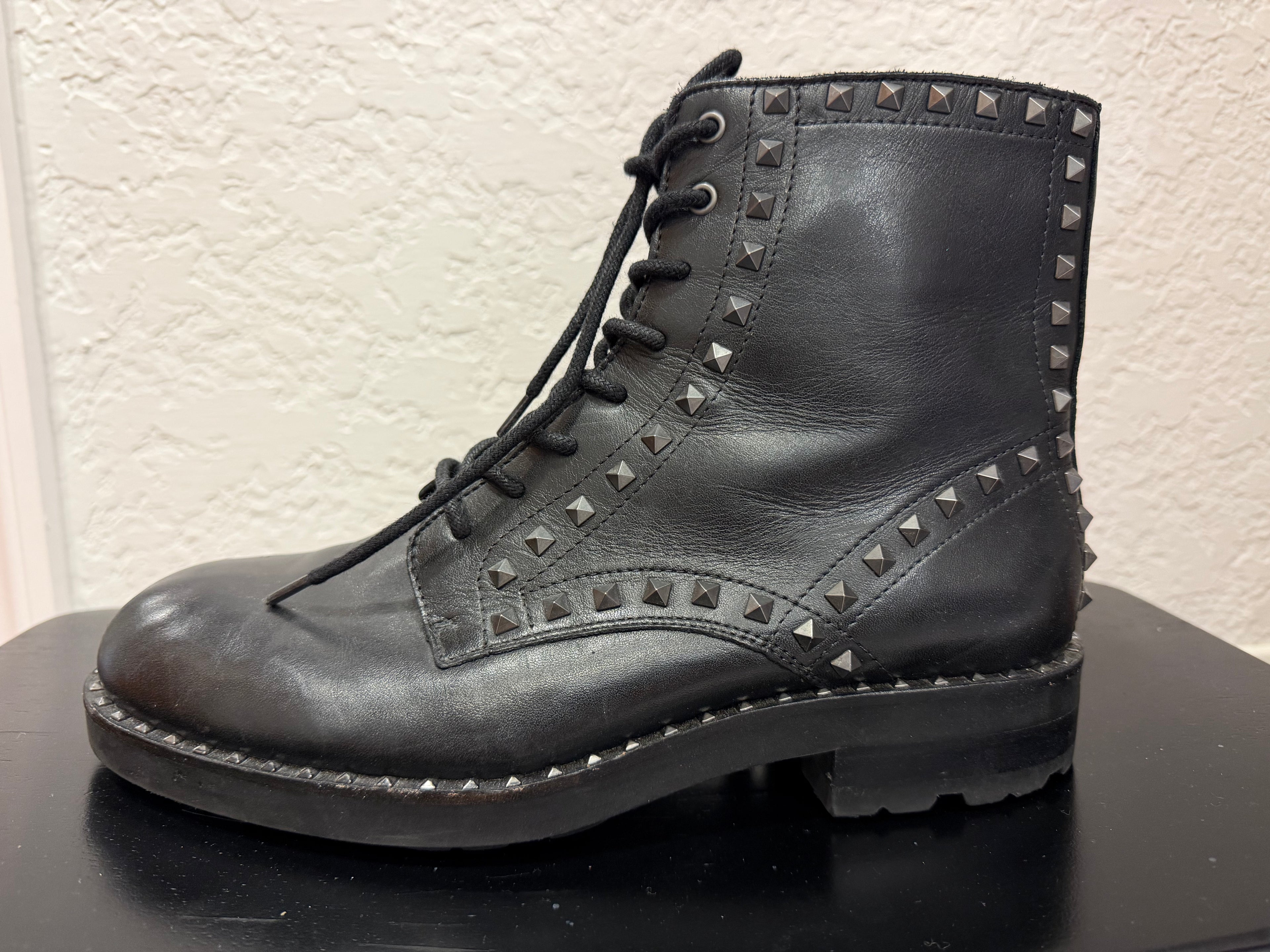 Ash Wolf Studded Leather Combat Boots - size 10