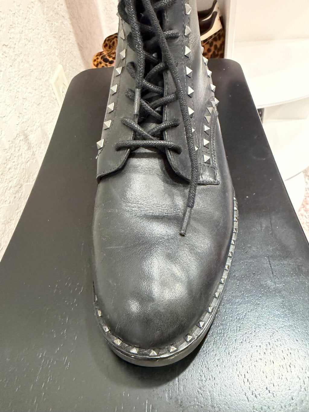 Ash Wolf Studded Leather Combat Boots - size 10