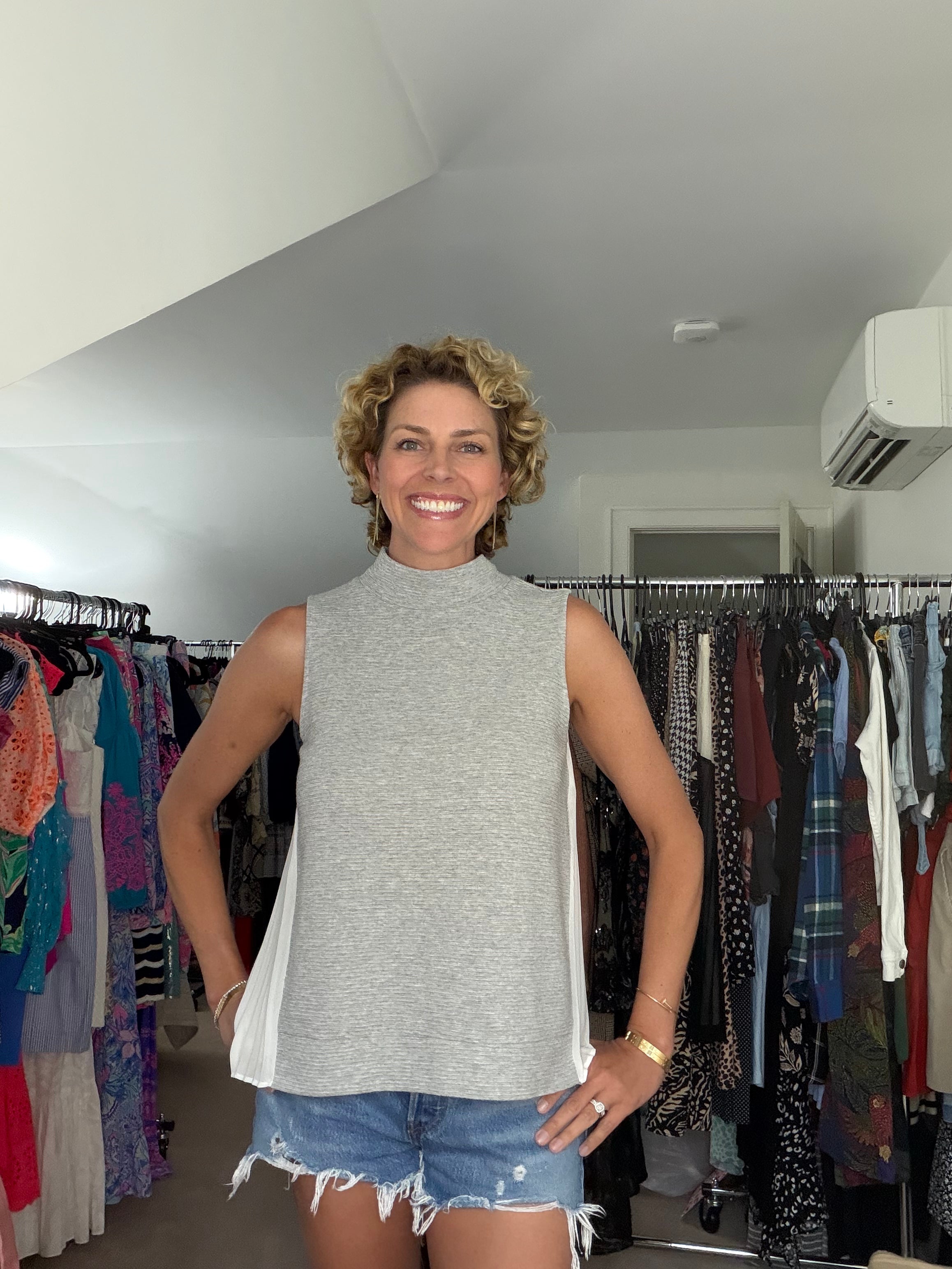 French Connection Pleated Mock Neck Tank - size medium