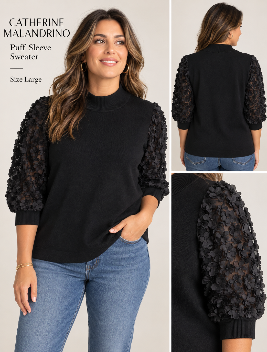 Catherine Malandrino Sweater Puff sleeved Size Large