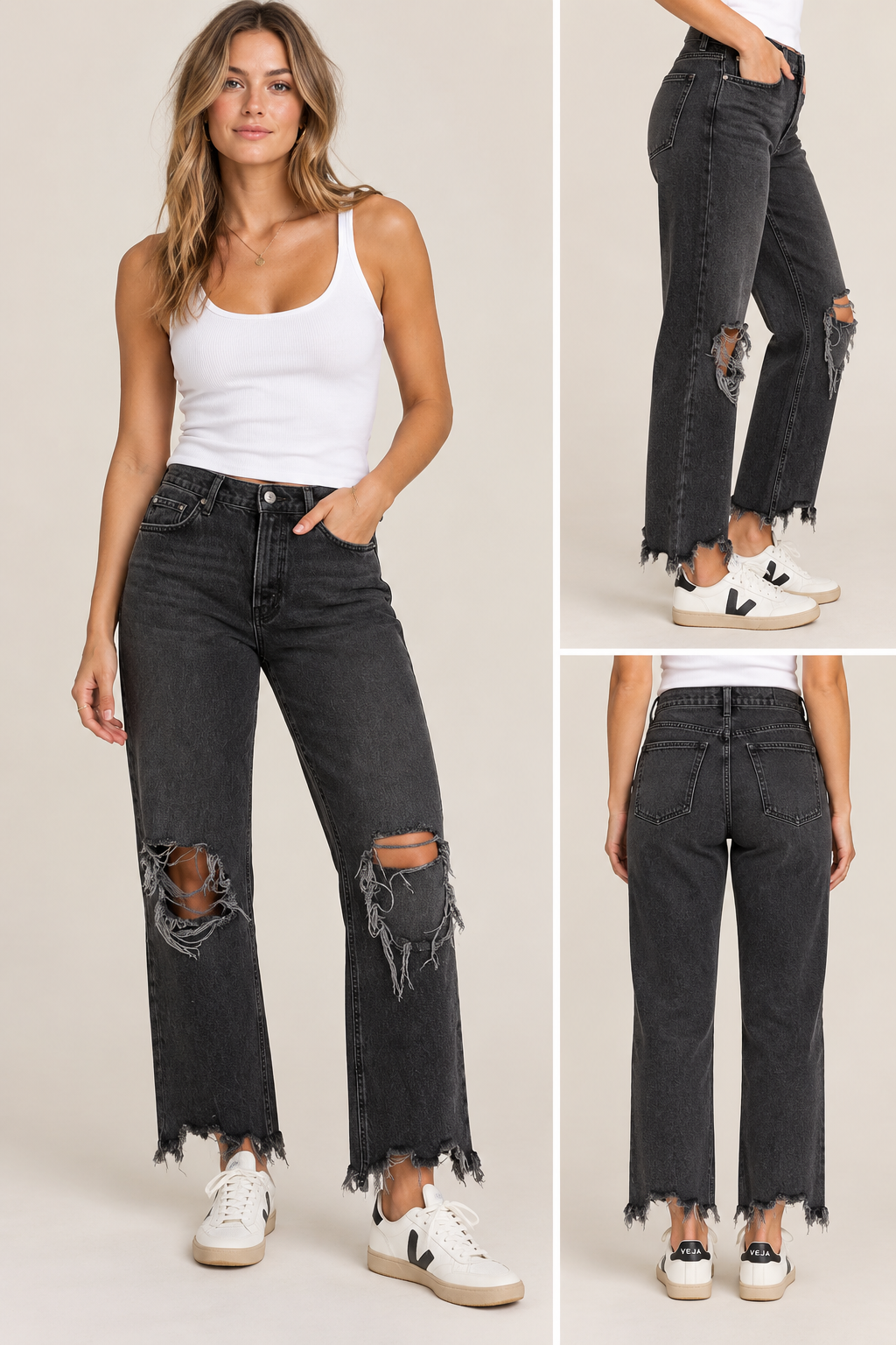 FREE PEOPLE DISTRESSED BLACK MAGGIE JEANS Size 31