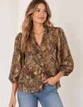 ba&sh Silk metallic 3/4 sleeved button down - Size 1/ Medium