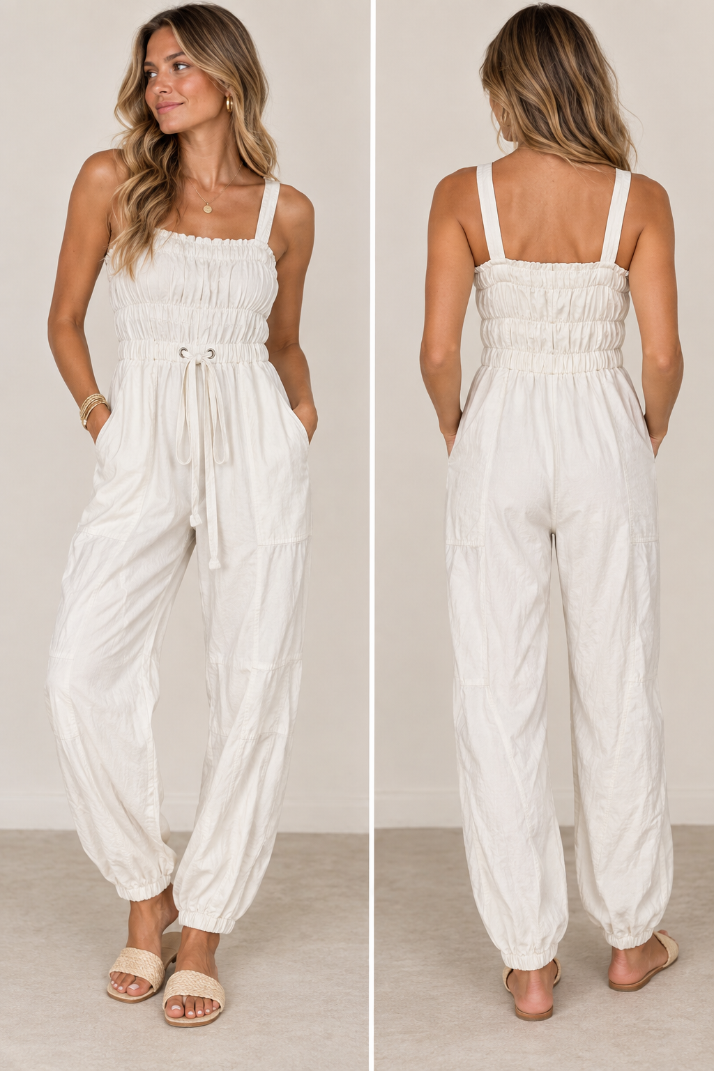 Elan Tank Strap Jumpsuit with Pockets - Size Medium