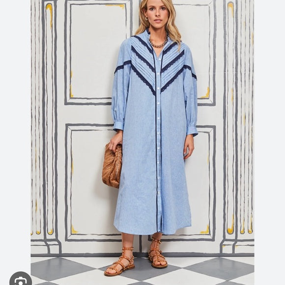 Pomander Place Jolene Chambray Midi Dress Size Small